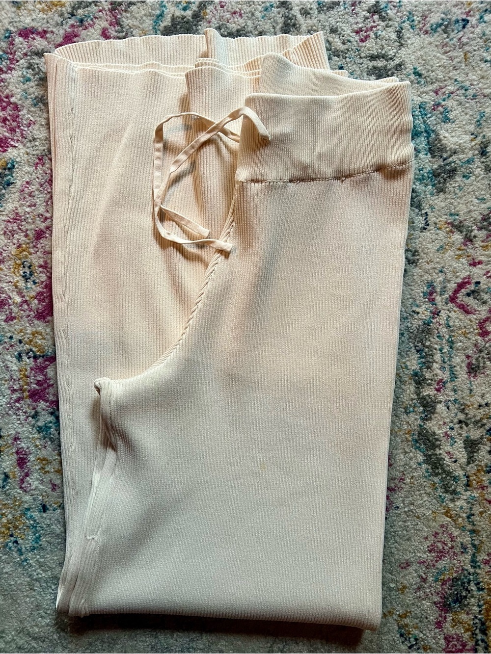 🌷🌷Endless Rose Cream Wide-Leg Drawstring Ribbed Pants🌷🌷 - Picture 5 of 9